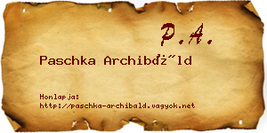 Paschka Archibáld névjegykártya